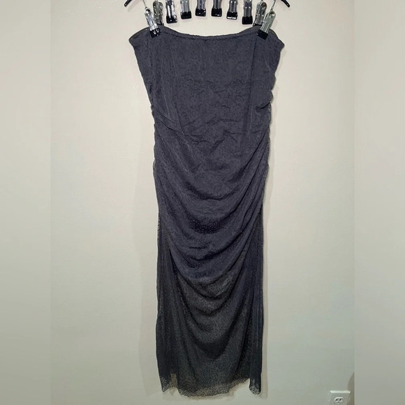 Anthropologie L Gray Sheer Mesh Strapless Dress size small - Picture 2 of 8
